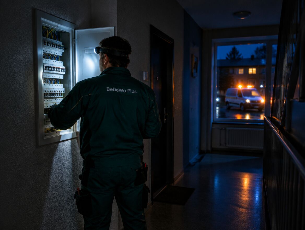 Notdienst-Elektriker von BeDeWo Plus bei der Arbeit